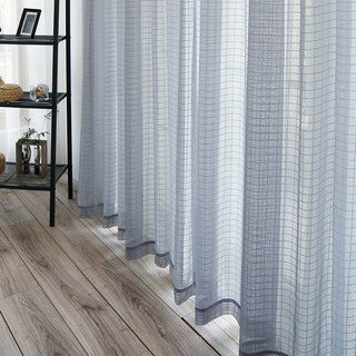 In Grid Windowpane Check Gray Sheer Curtain 4