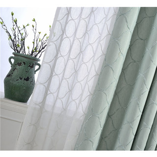 Arabesque Whisper Embroidered Ivory White Trellis Sheer Curtain 8
