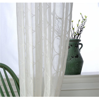 Arabesque Whisper Embroidered Ivory White Trellis Sheer Curtain 4