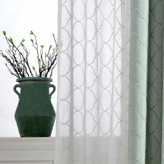 Arabesque Whisper Embroidered Ivory White Trellis Sheer Curtain 1