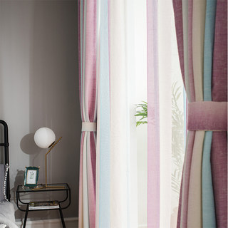 Sea Breeze Cocktail Sea Blue and Tropic Pink Ombre Striped Curtain 2