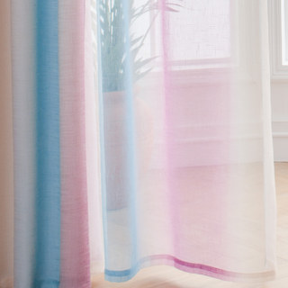 Sea Breeze Cocktail Sea Blue and Tropic Pink Striped Ombre Sheer Curtain