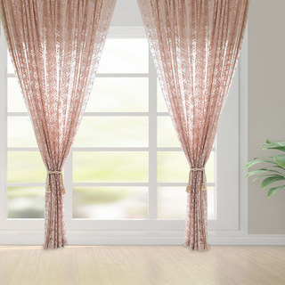 Posey Pastel Pink Floral Lace Net Curtains 9