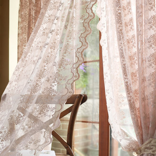 Posey Pastel Pink Floral Lace Net Curtains 5