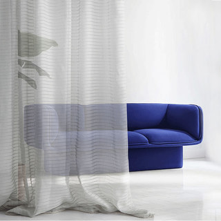 Tide 3D Jacquard Horizontal Striped Grid Light Gray Sheer Curtain