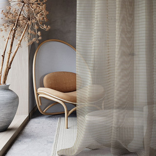 Tide 3D Jacquard Horizontal Striped Grid Pastel Coffee Sheer Curtain
