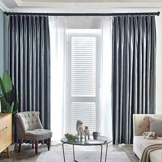 Luxury Metallic Haze Blue Blackout Velvet Curtain Drapes 2