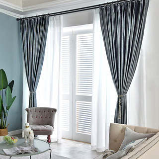 Luxury Metallic Haze Blue Blackout Velvet Curtain Drapes 3