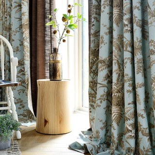 Fern and Flight French Country Blue and Brown Curtain 11