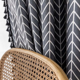 Shard Mid Century Modern Charcoal Gray Chevron Herringbone Curtain 13