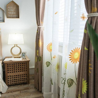 Yellow Brown Sunflower and Butterfly Embroidered Curtain 4