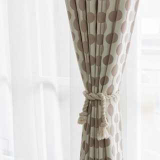 Beaded Lines Light Brown Dots and Stripes Mid Century Modern Chenille Curtain 9