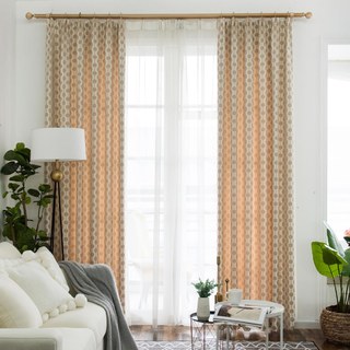 Beaded Lines Light Brown Dots and Stripes Mid Century Modern Chenille Curtain 3