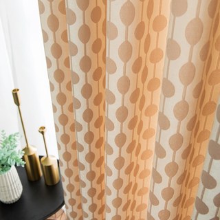 Beaded Lines Light Brown Dots and Stripes Mid Century Modern Chenille Curtain