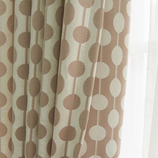 Beaded Lines Light Brown Dots and Stripes Mid Century Modern Chenille Curtain 2