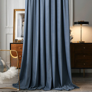 Scandinavian Basketweave Haze Blue Embossed Velvet Blackout Curtains 2