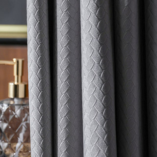 Scandinavian Basketweave Textured Ash Gray Velvet Blackout Curtains 4