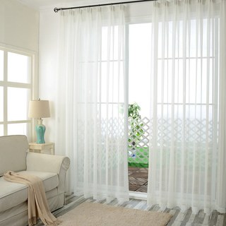Crisscross Calm Ivory White Textured Sheer Curtain 3
