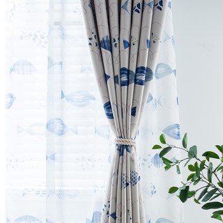 Ocean View Blue Fish Nautical Curtain 3