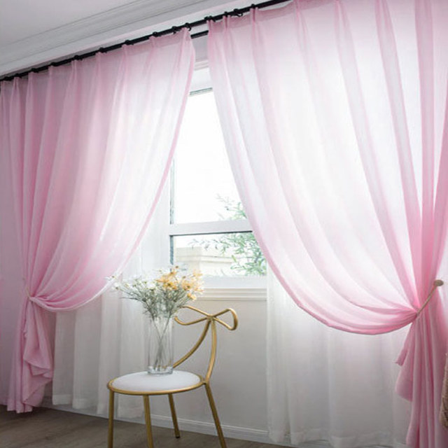 Satiny Touch Textured Pink Sheer Curtain 1