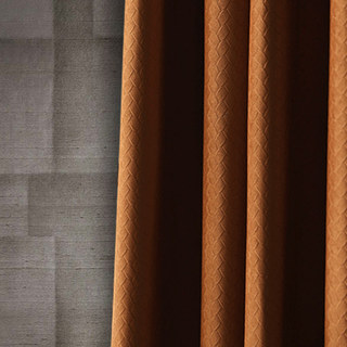 Scandinavian Basketweave Terracotta Burnt Orange Embossed Blackout Velvet Curtains 4