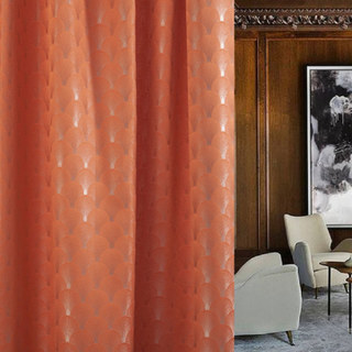 The Roaring Twenties Luxury Art Deco Shell Patterned Orange & Silver Curtain Drapes 2