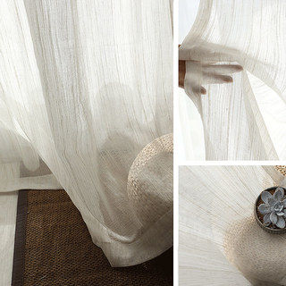 Dreamer Oatmeal Cotton Linen Blend Striped Sheer Curtains 7