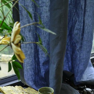 Wabi Sabi Pure Flax Linen Navy Blue Sheer Curtain 3