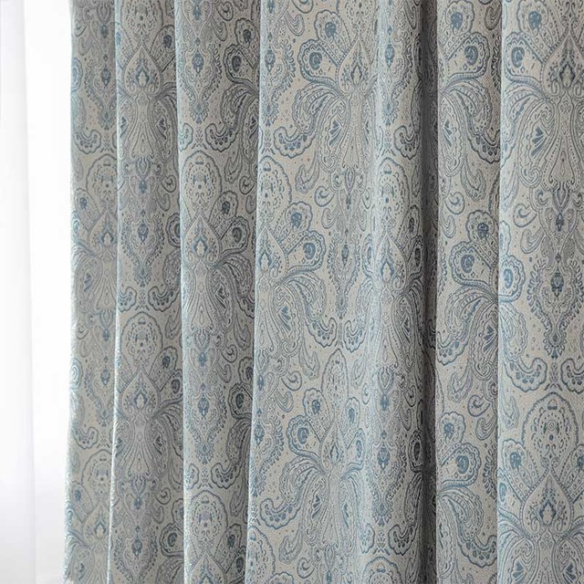 New Classics Luxury Damask Jacquard Grey & Blue Curtain Drapes 1