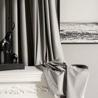 Scandinavian Basketweave Textured Ash Gray Velvet Blackout Curtains 2