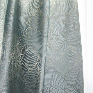 Banana Leaves Luxury 3D Jacquard Duck Egg Blue Curtain with Gold Details