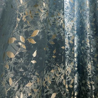 Golden Grove Luxury Jacquard Silky Blue Floral Curtain 4