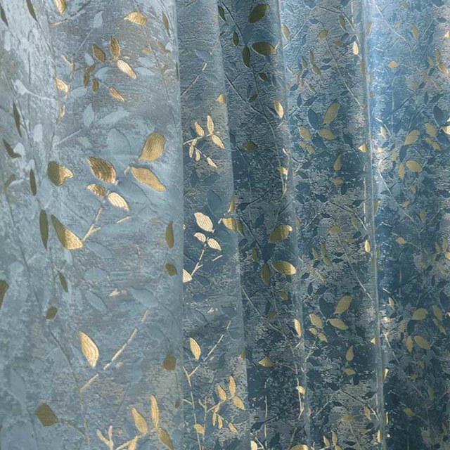 Golden Grove Luxury Jacquard Silky Blue Floral Curtain 1