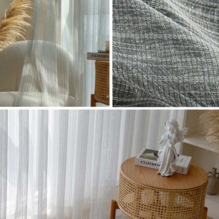 Moonlight Ash Gray Glittering Striped Mesh Net Curtain 3