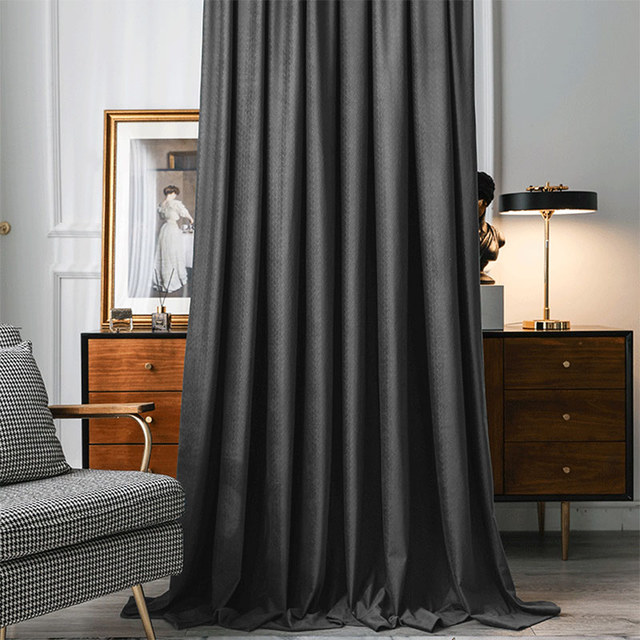 Scandinavian Basketweave Charcoal Dark Gray Embossed Velvet Blackout Curtains 1