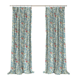 Arbutus Red Berries William Morris Blue Floral Velvet Curtain 4