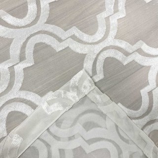 Fancy Trellis Cut Velvet Ivory White Arabesque Sheer Curtain 6