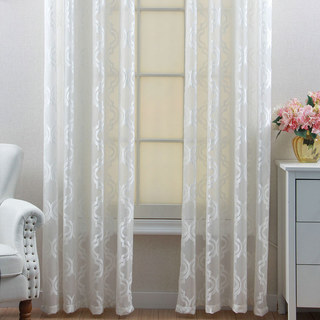 Fancy Trellis Cut Velvet Ivory White Arabesque Sheer Curtain 4