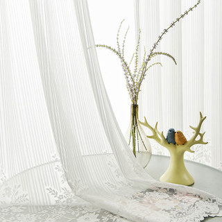 Morning Chamomile White Striped Lace Floral Sheer Curtain 2