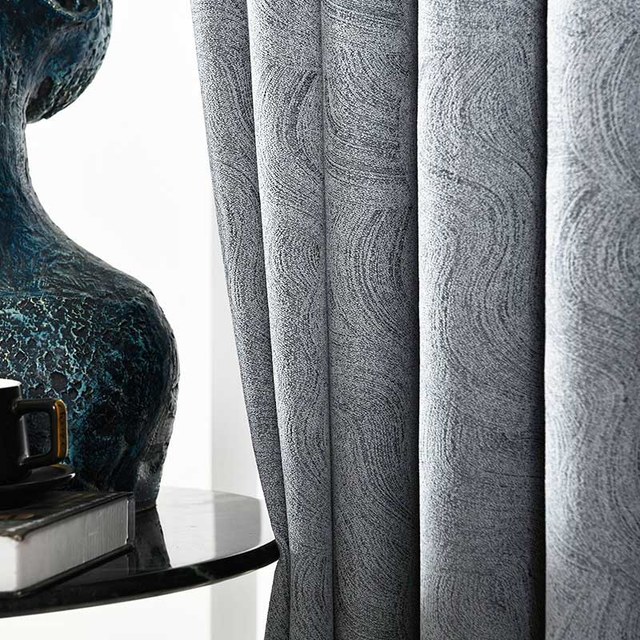 Swirl Geometric Chenille Gray Blackout Curtain 1