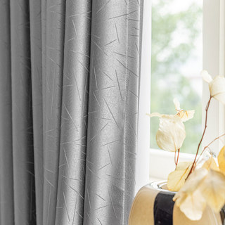 Metallic Fusion Luxury Jacquard Silver Gray Geometric Blackout Curtain 1