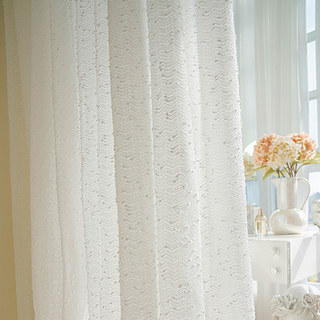 Ripple Wave Tweed Inspired Ivory White Glittery Sheer Curtain 2