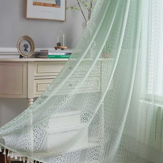 Wanderlust Weaves Geometric Lace Net Mint Green Boho Curtains 2