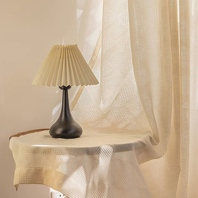 Diamond Screen Oatmeal Geometric Linen Style Sheer Curtain 1