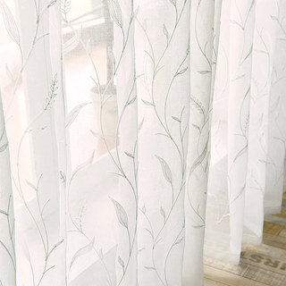 Dreamy Heather White Embroidered Leaf Sheer Curtain