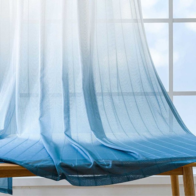 Reef Ripple Ombre Blue Sheer Curtain 1