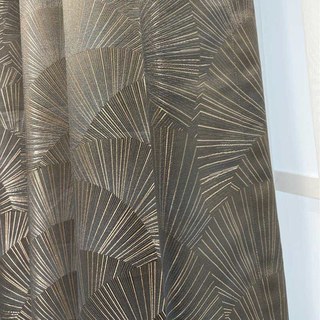 Gilded Ginkgo Art Deco Geometric Blue Gray Curtain with Gold Stripes 4