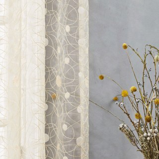 Nebula Embroidered Gold and Silver Circles Cream Organza Sheer Curtain