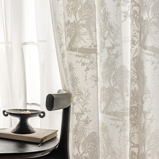 Whispering Willow Oriental Chinoiserie Cut Velvet White Floral Sheer Curtain