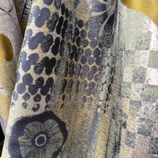 Earthy Whimsy Yellow Gold and Midnight Blue Modern Floral Curtains 4